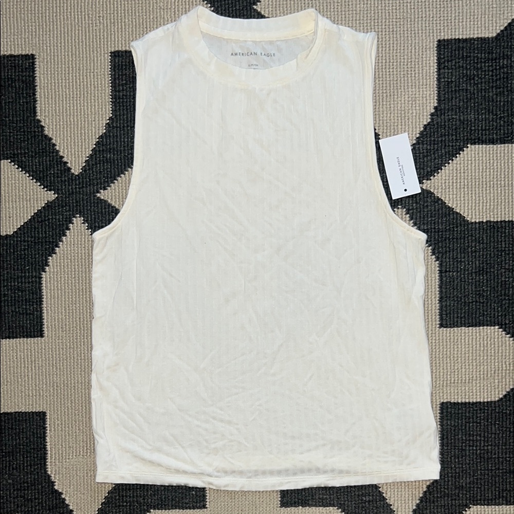 American Eagle Cream Mock Neck Ribbed Sleeveless Tank Top